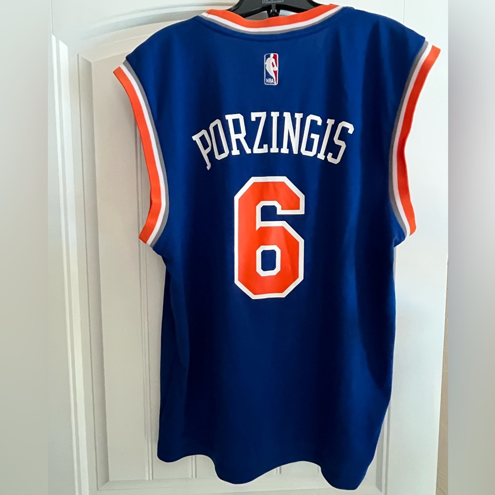 Knicks adidas Blue & Orange Porzingis basketball Jersey - adult size medium - Picture 3 of 8